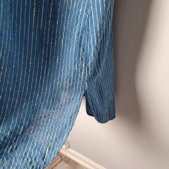 M Square Neetu Malik Blue Striped Cotton Dress Size 1 Shift Midi  Boho Lagenlook - Picture 4 of 9